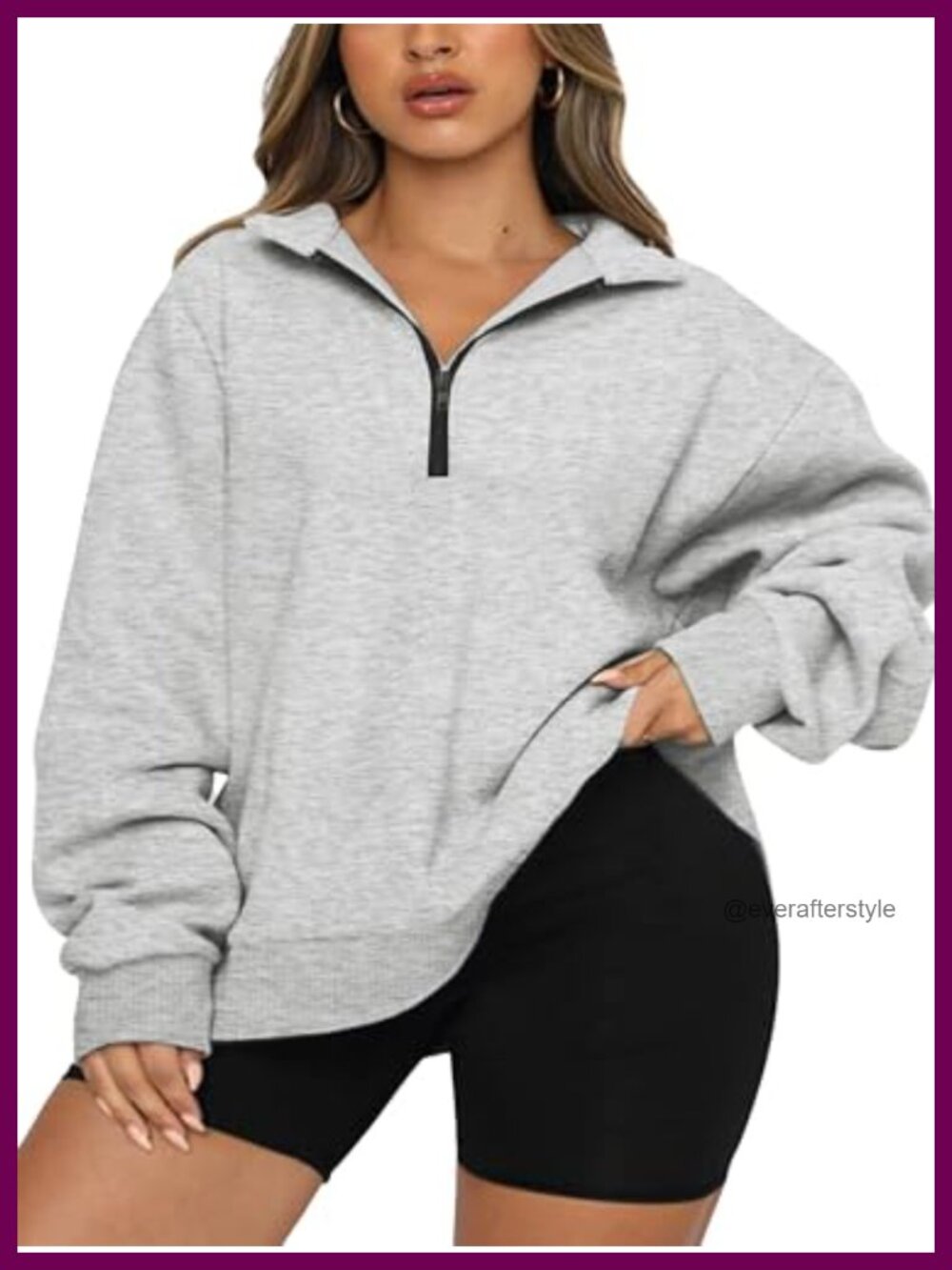 Plus Size Half Zip Pullover Oversized Sweatshirt Drop Shoulder Hoodie